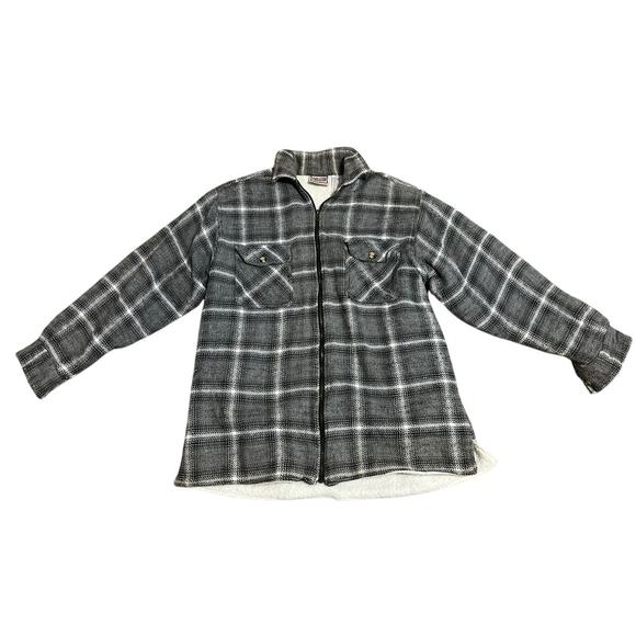 Vintage 90s Y2K EVOLUTION Men's L Gray Houndstooth Flannel Fleece Jacket Grunge - Picture 2 of 8